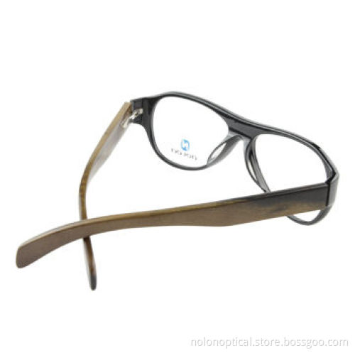 Unisex Eyeglasses Frames with Wood Temple and Acetate Front